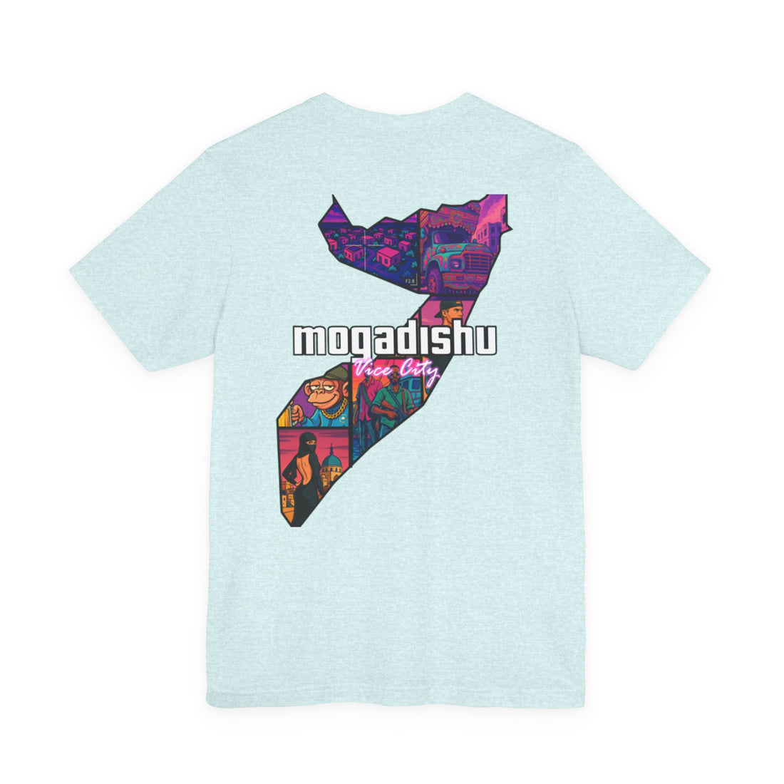 Somalia Map Graphic Tee — "Mogadishu Your City" Colorful Back Print
